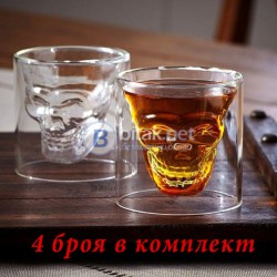 Стъклени шот чаши череп Crystal Skull 4бр в комплект шотове 25мл